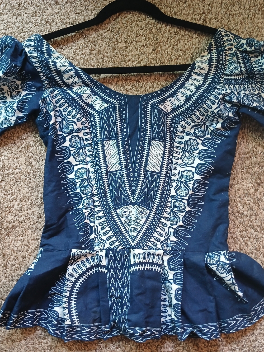 Women's Navy Blue Dashiki WaxPrimt Peplum Top